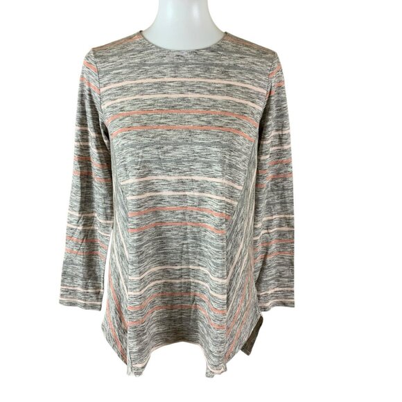 J. Jill Pure Jill Heathered Gray Pink Stripe Long Sleeve Tunic Top Petite XS - Picture 1 of 4